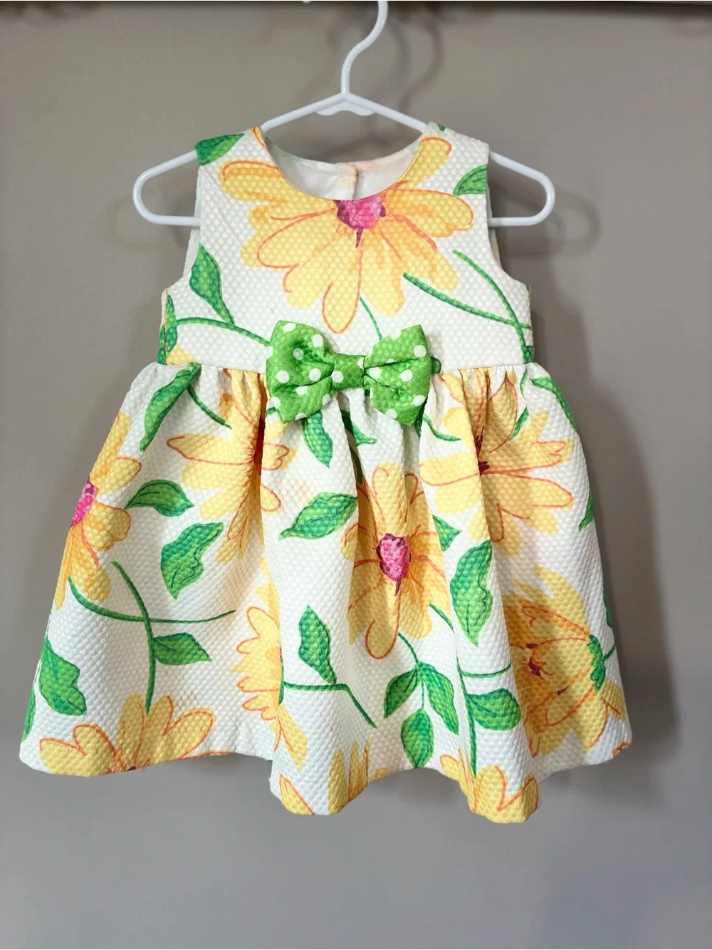 Bonnie Baby Girls 18M Floral Dress Yellow Green White Bow